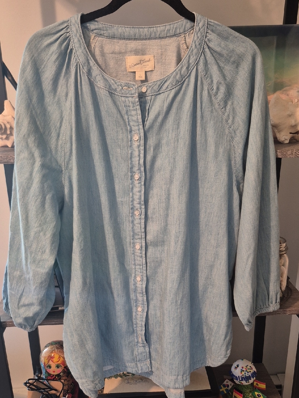 Light Blue Button-Front Women’s Top